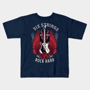 SIX STRINGS ROCK HARD Kids T-Shirt